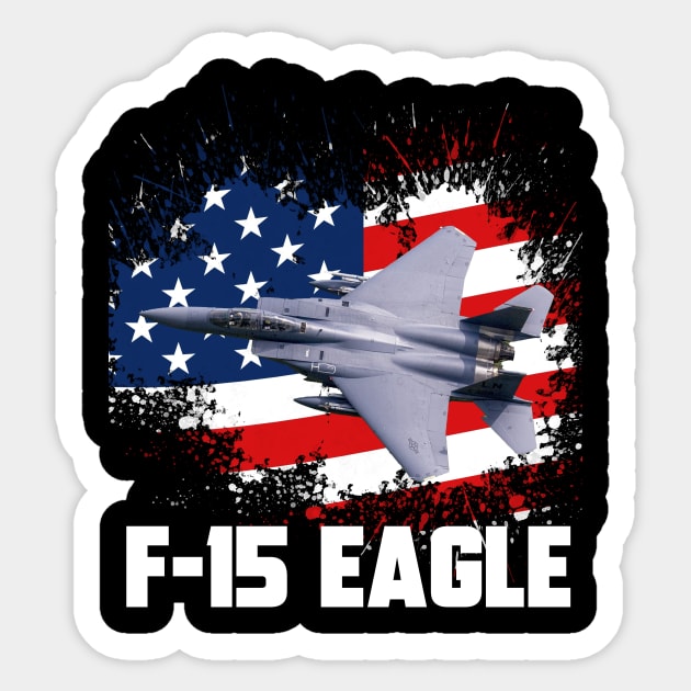 F-15 Eagle Aircraft Plane Airplane Warplane USAF Jet Fighter American USA Flag Sticker by BeesTeez